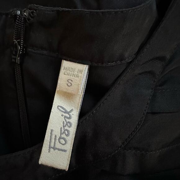 Vintage Fossil Black Dress Nylon Cotton Short Sleeve Crew Neck Demure Y2K Twee - Picture 6 of 7